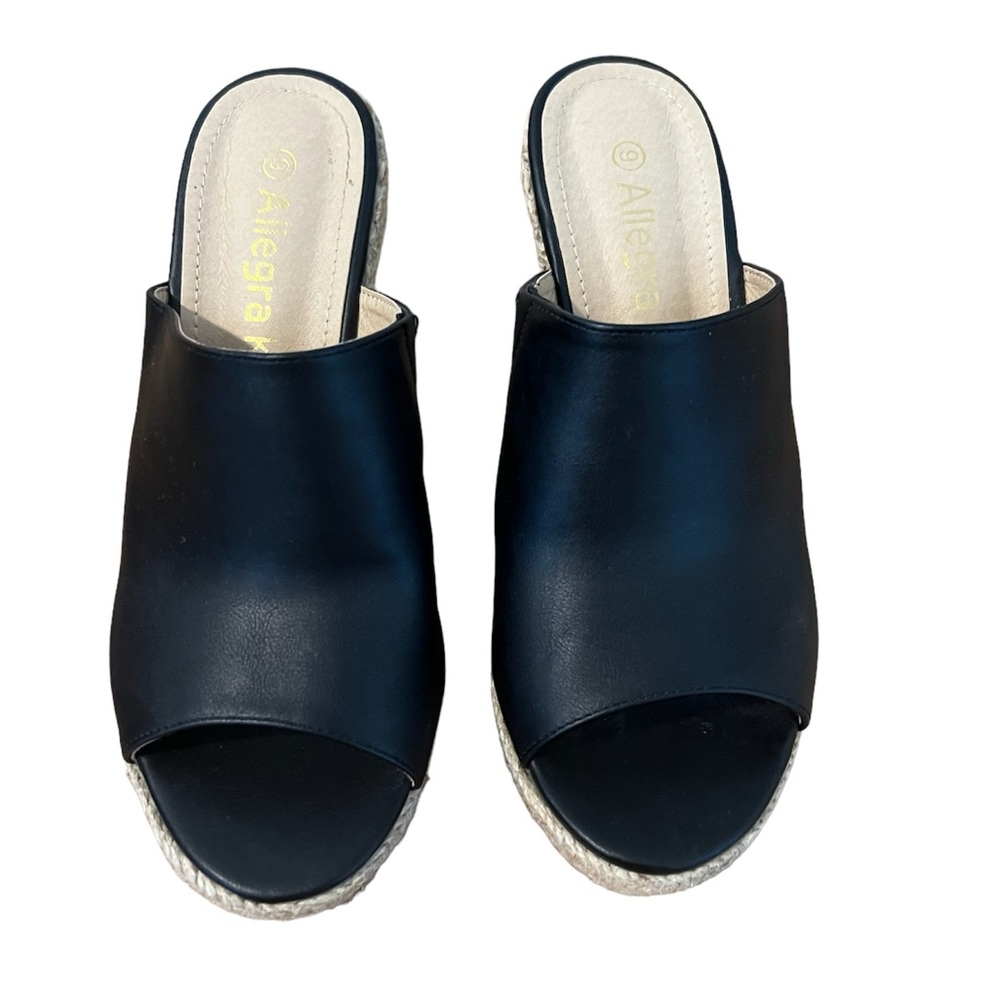 Leather Open Toe Espadrille Wedge Platform Mules